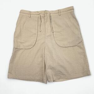 KITH Shorts Mens 34 Beige Waffle Textured Drawstring Waist Zip Back Pockets